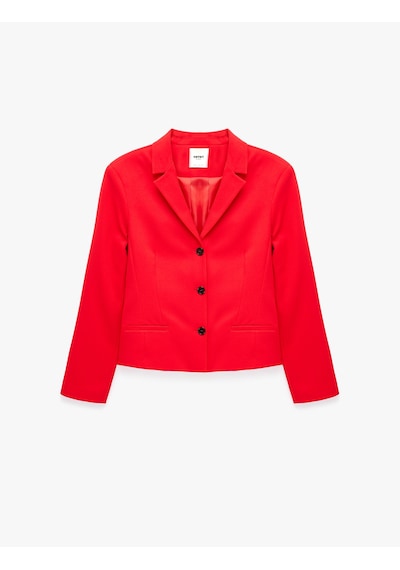 Koton Regular Fit Uzun Kollu Geniş Yaka Düğmeli Dikiş Detaylı Cepli Blazer Ceket Kırmızı 7wak50078uw