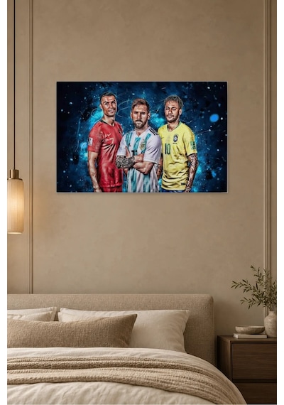 Fida Ronaldo Messi Neymar Milli Formalarla Canvas Tablo Çok Renkli