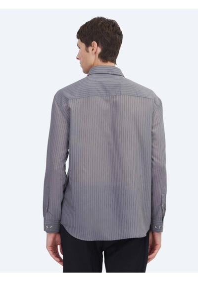 Kip Antrasit Çizgili Oversize Fit Dokuma Casual Gömlek Antrasit