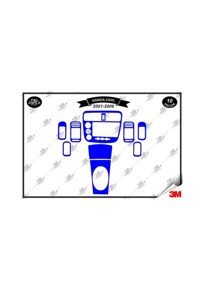 Honda Civic 2001- 2006 Torpido Konsol Trim Göğüs Maun Kaplama Set 11 Parça Mavi