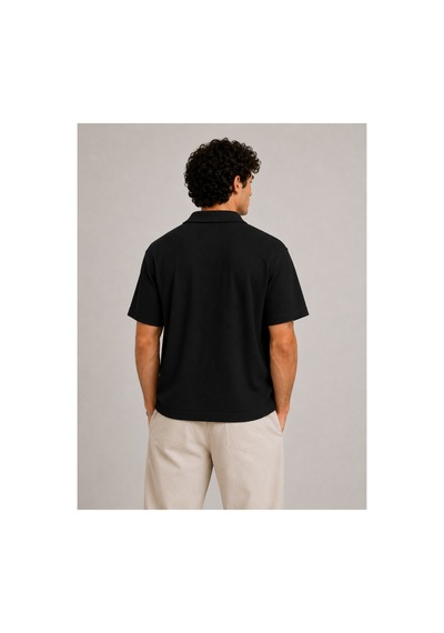 Parshey Regular Fit Fitilli Patlı Polo Yaka Erkek Tişört Premium Ottoman Kumaş Siyah