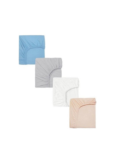 4 Adet 40 X 80 + 10 Cm Anne Yanı Lastikli Penye Kumaş Bebek Çarşafı-mavi-gri