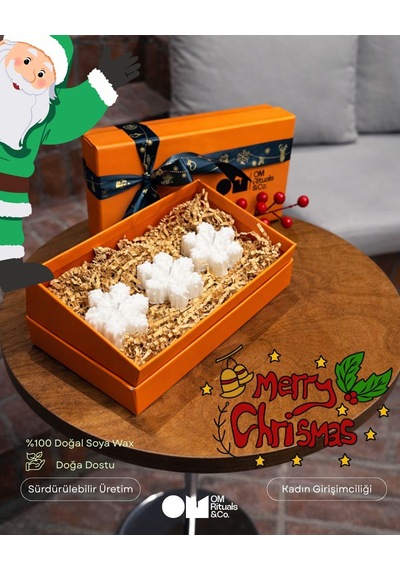 Yeni Yıl Hediyesi 3'lü Kar Tanesi Mum %100 Soya Wax Beyaz