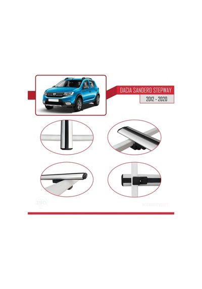Dacia Sandero Stepway 2012-2020 Arası İle Uyumlu Basic Model Ara Atkı Tavan Barı Gri 3 Adet