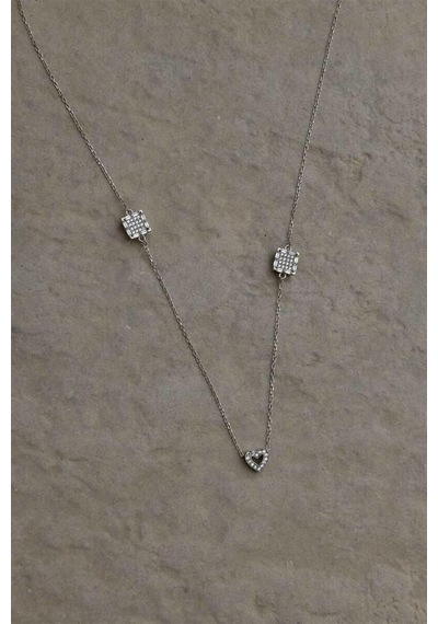 Kare Zirkon Taşlı Kalp 925 Ayar Gümüş Kolye-1660