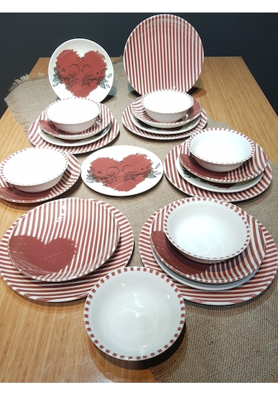 Gülhanile Porselen Yemek Takımı 24 Parça 6 Kişilik Kalp Serisi