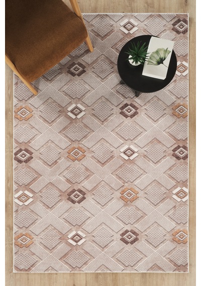 Villadia Home Textile Kaymaz Taban Modern Desen Halı Yolluk Leke Tutmaz Kolay Temizlenir Koridor Salon Yatak Mutfak Odası Vd4047vizon Vizon