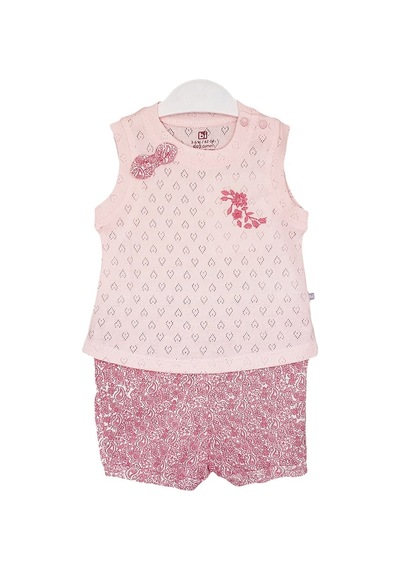 S-Mall Bibaby Pink Flowers Şortlu Jakarlı Bebek Takımı - 2 Li - Pembe