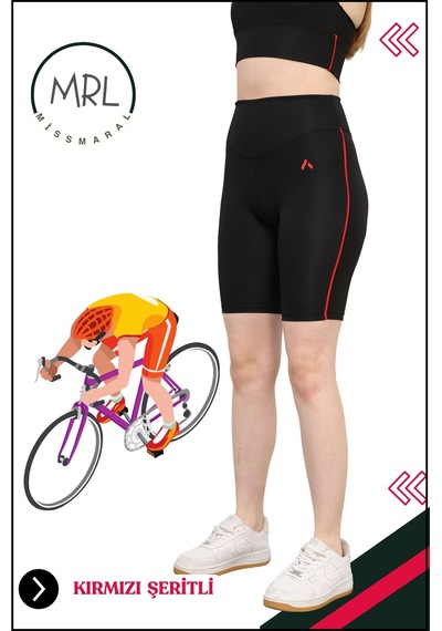 Missmaral Kadın Siyah Yüksek Bel Toparlayıcı Biker Şort Kısa Spor Tayt Likralı Dalgıç Biker Tights 1043 Siyah Kırmızı