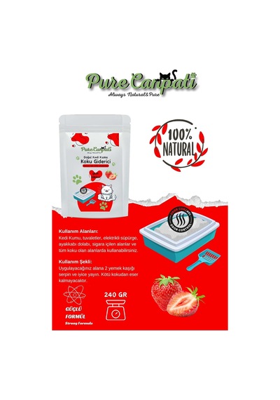 Kedi Kumu Koku Giderici- Kötü Kokuları Giderir - Doğal Koku Giderici -çilek Kokulu 240 Gr