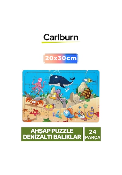 Premium Eğitici Zeka Geliştirici Öğretici Göz Koordinasyonu Ahşap Puzzle Denizaltı Balıklar 24 Parça