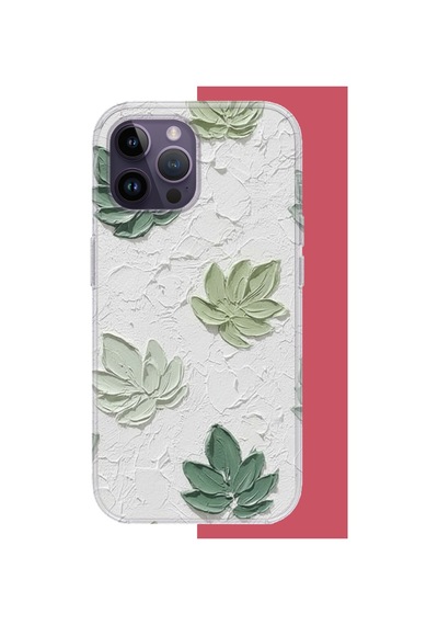 İphone 14 Pro Max Uyumlu Tuvaldeki Yaprak Uv Baskılı Silikon Kılıf Renkli