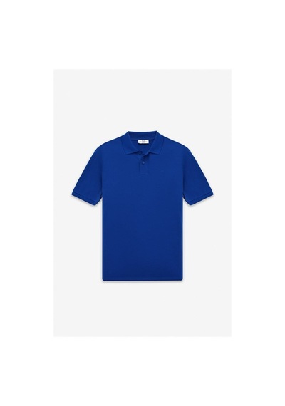 Süvari Saks Mavi Slim Düz Nakışlı Pike Düğmeli Polo Yaka Tişört Ts1014000474-m05