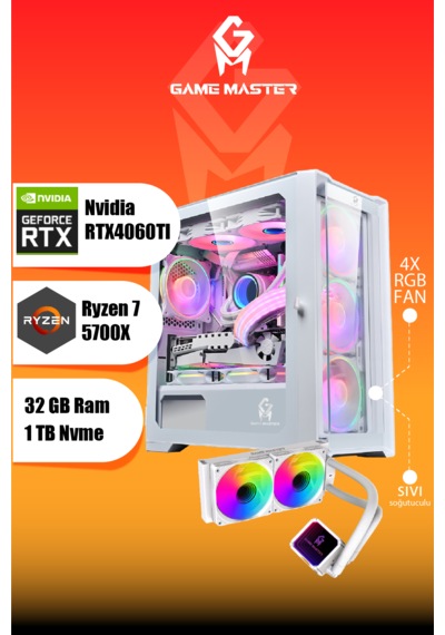 Gm Game Master Hydra 4060TI R7 5700X 23.8" Gaming Full Sistem Masaüstü Bilgisayar