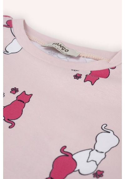 Panço Kız Çocuk Desenli Pembe Pijama Takımı