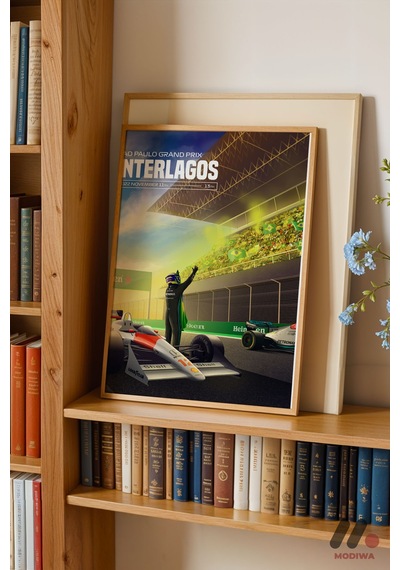 Interlagos Grand Prix Yarış Afişi, Ahşap Çerçeveli Duvar Tablosu - Oto Severlere Özel Hediye