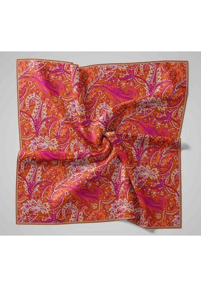 Twill İpek Eşarp 11473-23 Tarçın, Magenta, Bej, Parlak Turuncu