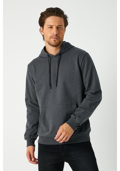 MMetalic Antrasit Erkek Kapüşonlu Kanguru Cepli Sweatshirt