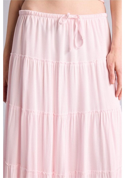 Defacto Normal Bel Pamuk Astarlı Krinkıl Kumaş Maxi Etek H3335ax26smpn74 Pembe-pn74