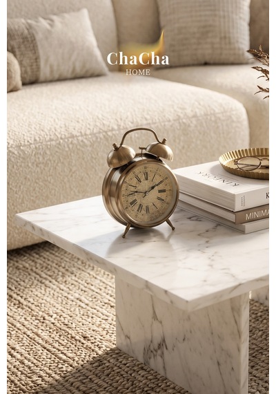 Chacha Home Eterna Bell Vintage Metal Çalar Saat & Premium Masaüstü Dekoratif Obje 22x16 Cm Eskitme