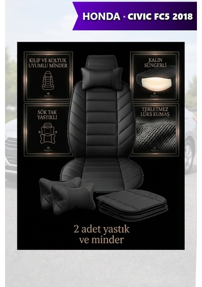 Civic Fc5 2018 Uyumlu Lüks Premium Siyah Renk 2 Adet Minder Ve Yastık