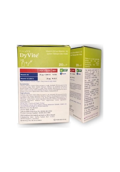 Dyvite Vitamin D3k2, Avokado Yağlı, Limon Aromalı Takviye Edici Gıda, 20 Ml