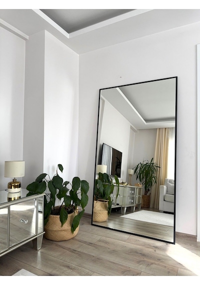 Effe Siyah Metal Çerçeveli Duvara Monte 180x100 Cm Boy Aynası