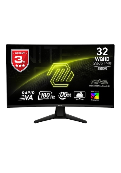 MSI MAG 32CQ6F 31.5" 0.5 Ms 180 Hz 2K WQHD Adaptive Sync Rapid VA Oyuncu Monitör