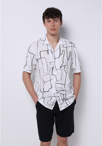 Colin's Colins Regular Fit Shirt Neck Baskılı Erkek Siyah Kısa Kol Gömlek Cl1074225 Q1.v1 Bpt Black Printed