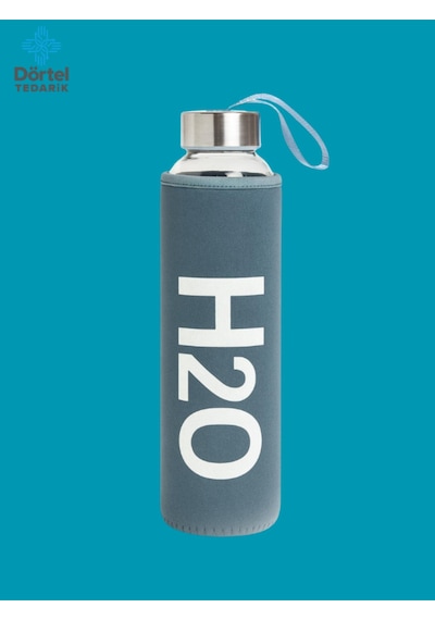 H2o Kılıflı Cam Matara 600 Ml Mavi