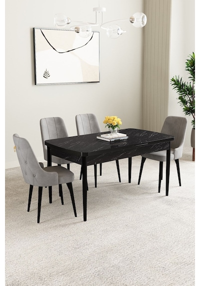 Clara Siyah Mermer Desen 80x132 Açılabilir Mdf Masa Yemek Odası Takımı,mutfak Takımı 4 Adet Sandalye Gri Clara Siyah Mermer Desen 80x132 Açılabilir Mdf Masa Yemek Odası Takımı,mutfak Takımı 4 Adet Sandalye Gri