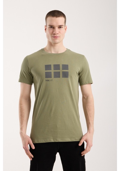 Maximodena Erkek Minimal Grafik Detaylı Rahat T-shirt - Haki