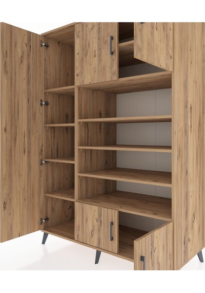 Kronos Dolap 10 Raflı 5 Kapaklı 132x59x195 Çam-çam/çam Çam
