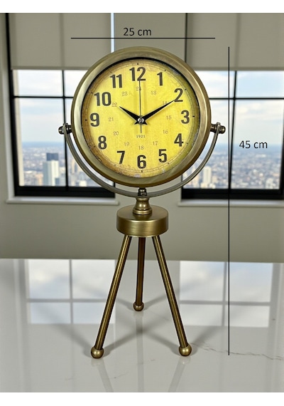 Retro Antique Üç Ayaklı Metal Eskitme Masa Saati Çok Renkli
