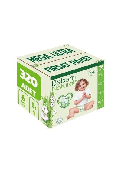 Bebem Bebek Bezi Natural Beden:6 15+kg Extra Large 320 Adet 6 Numara