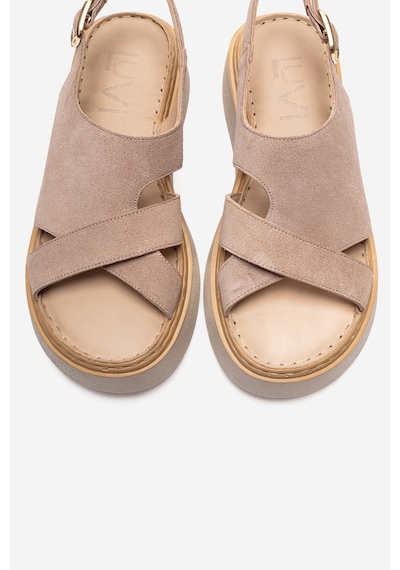 Luvishoes Vıen Bej Süet Hakiki Deri Kadın Sandalet Bej