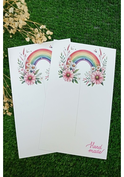 10 Adet Kesikli Toka Kartı - Kalın Kuşe 5994 Bandana Kartı - 9x14cm - Çiçekli Gökkuşağı - Toka Yoktur