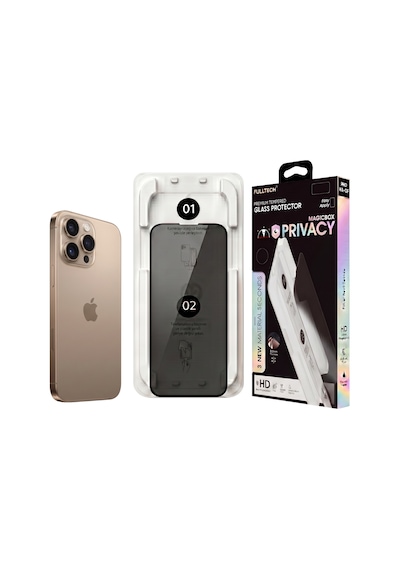 Fulltech Magicbox iPhone Uyumlu 16 Pro Max Premium Tempered Glass Aparatlı Ekran Koruyucu - Privacy Fulltech Magicbox iPhone Uyumlu 16 Pro Max Premium Tempered Glass Aparatlı Ekran Koruyucu - Privacy