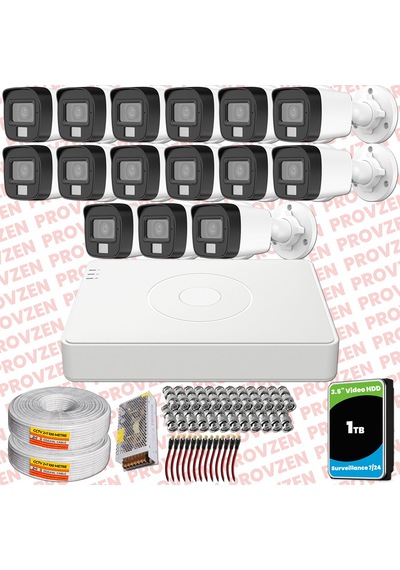 Provzen Hikvision 15 Kamera Hibrit Colorvu Full Hd Güvenlik Kamera Olay Anında Bildirim