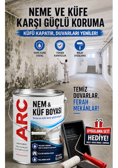 Nem Ve Küf Boyası - Rutubet Önleyici Yalıtım Boyası, Tavan Duvar Ve Zeminde Kalıcı Çözüm 1 L