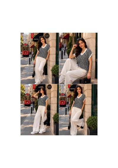 Hira Life Fashion Sfg Life Moda Kadın V Yaka Kare Desenli Şık Süveter Siyah Siyah