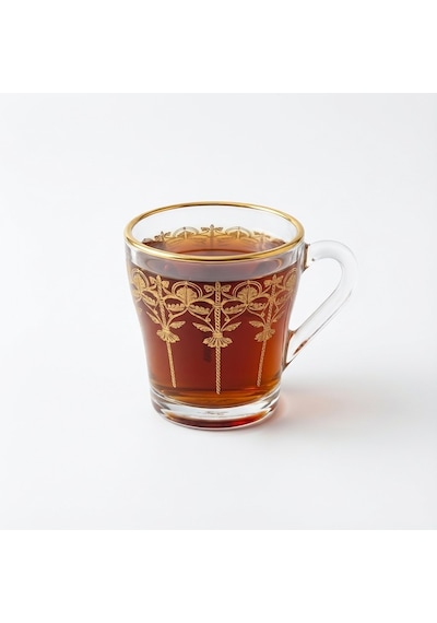 Akasya Altın Yaldızlı Kazıma Model - El Boyama 6 Kişilik Cam Çay Fincan Seti 6 X 190 Ml Gold