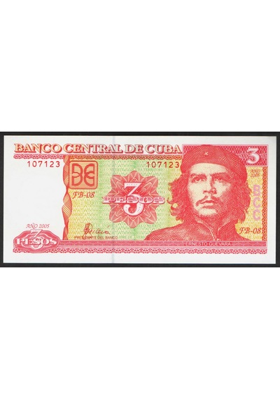 Küba, 3 Peso 2005 ,che Guevara Portreli, Eski Yabancı Kağıt Para "çil"