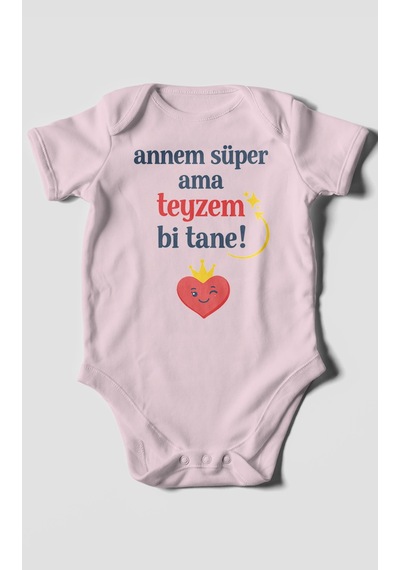 Morivokids Annem Süper Ama Teyzem Bi Tane Kısa Kollu Bebek Body %100 Pamuk Bebe Pembe
