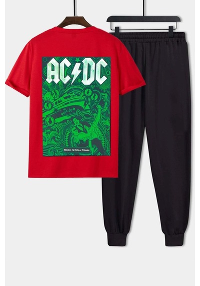 Uyguntarz Unisex Acdc Baskılı 2'li Eşofman Takımı Kırmızı