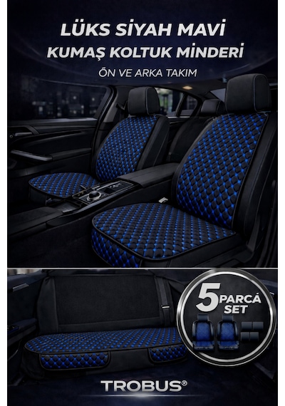 Audi A3 2013-2015 Üniversal 5 Parça Kapitone Desen Kumaş Oto Koltuk Minderi Siyah Mavi