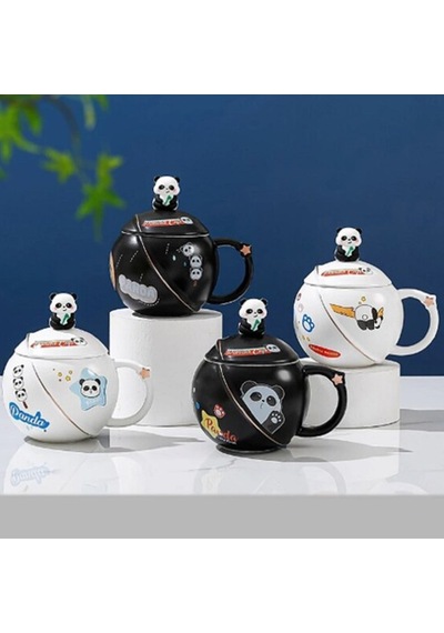 Kapaklı Panda Temalı Kupa Bardak-siyah