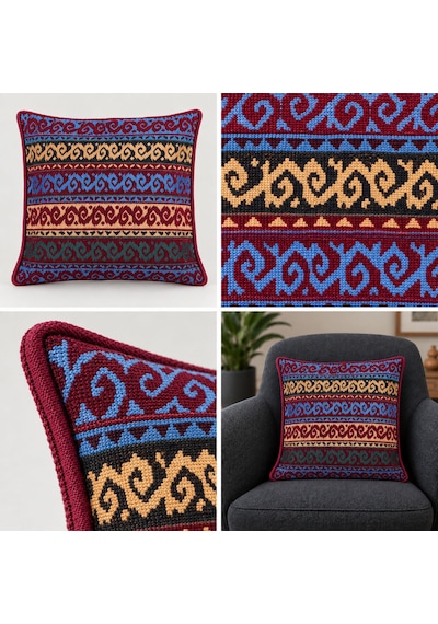 Bk Gift El Yapımı Otantik Türk Kilim Kırlent Yastık 43x45 Cm -8 Bohem Etnik Dekoratif Koltuk Yastığı Çok Renkli