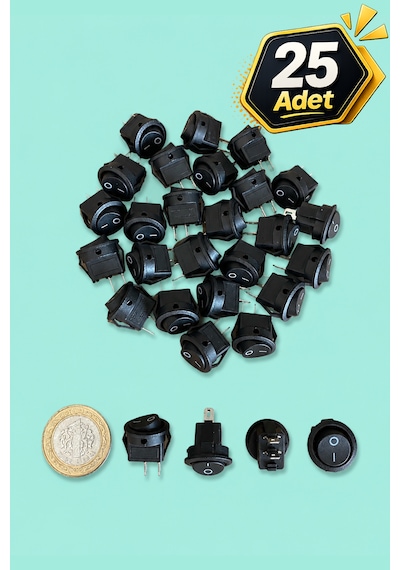 Yuvarlak Mini Anahtar 25 Adet 2 Pin 15 Mm Aç Kapa On-off Işıksız Switch Mini Buton Kcd11 Siyah 3a/250v/ac
