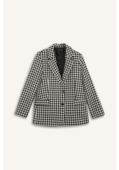 DeFacto Oversize Geniş Kalıp Ceket Yaka Düğmeli Tweed Desenli Blazer Ceket V2814AZ24AUBK81 Siyah DeFacto Oversize Geniş Kalıp Ceket Yaka Düğmeli Tweed Desenli Blazer Ceket V2814AZ24AUBK81 Siyah
